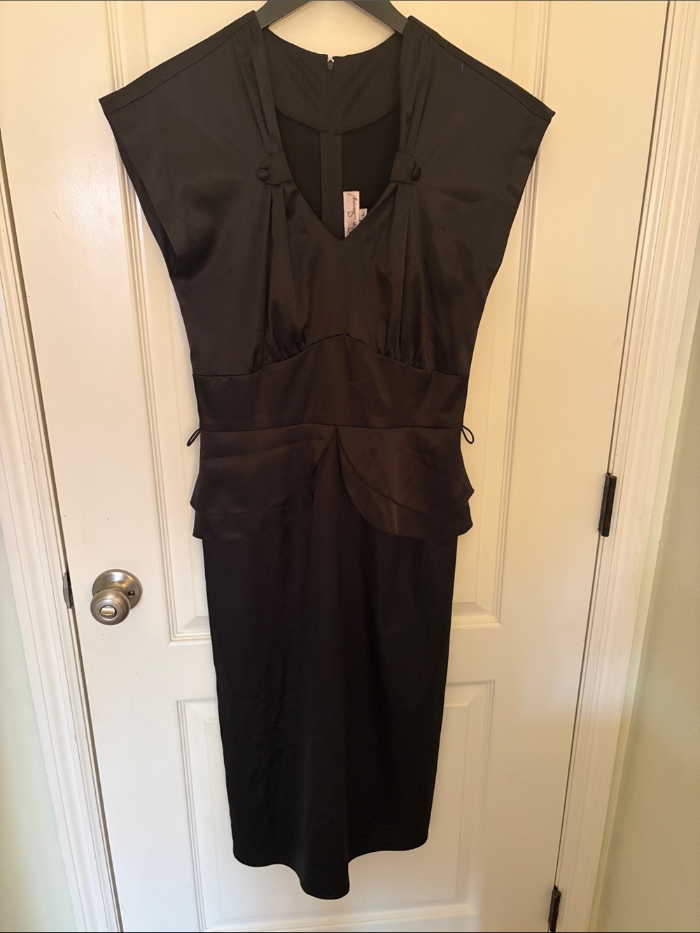 Stop Staring! Vintage inspired black satin like dress. Size large.